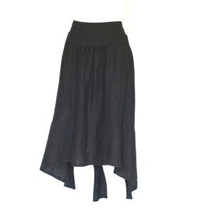 Elissia Black Linen Skirt With Asymmetrical Hem & Detail At Waist